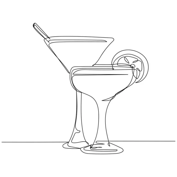Dessin Continu Une Simple Ligne Abstraite Cocktails Silhouette Sur Fond — Image vectorielle