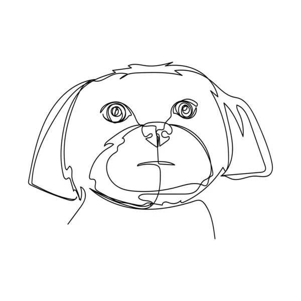 白い背景にシルエットでマルチ子犬犬の肖像画の連続的な1つの単純な単抽象的な線画 線形形式 — ストックベクタ