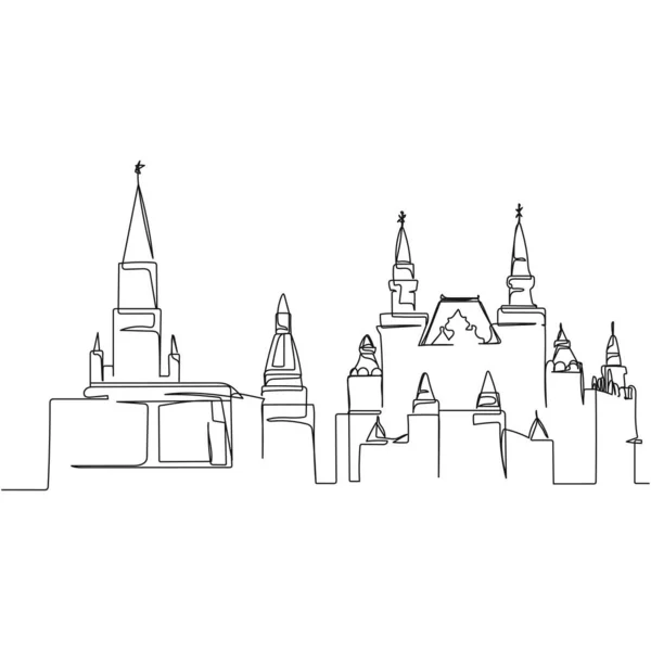Continuo Simple Dibujo Línea Abstracta Simple Plaza Roja Moscú Icono — Vector de stock