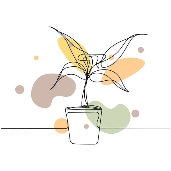 Nepřetržitý Jeden Jednoduchý Abstraktní Výkres Rostliny Květináči Siluetě Bílém Pozadí — Stockový vektor