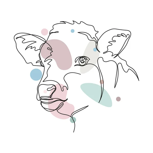 Continu Dessin Simple Abstrait Une Jolie Icône Visage Vache Veau — Image vectorielle