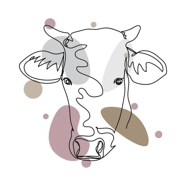 Continu Dessin Simple Ligne Abstraite Simple Drôle Petite Tête Vache — Image vectorielle