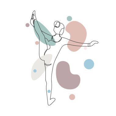 Beyaz bir arkaplanda siluet içinde kız balerin ikonunun sürekli tek bir çizgisi. Doğrusal biçimlendirilmiş.