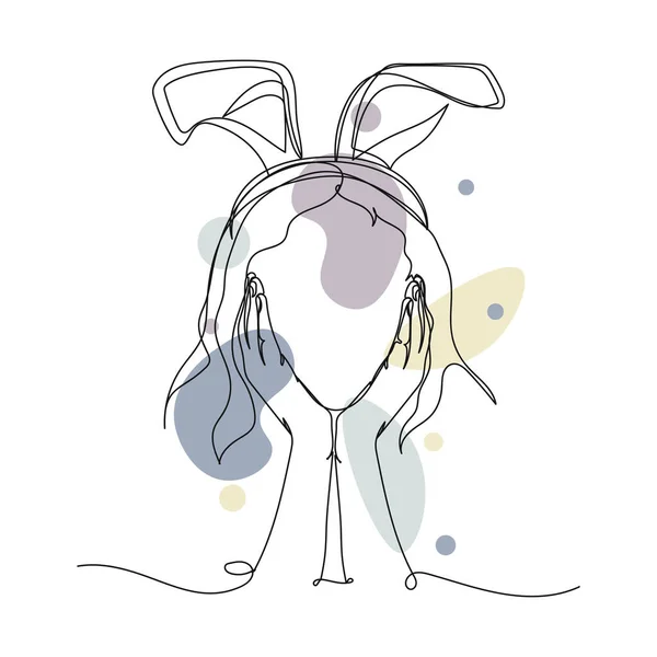 白を基調にシルエットにウサギの耳のクリエイティブコンセプトアイコンを身に着けている女の子の連続的な1つのシンプルな抽象的なラインの図面 線形形式 — ストックベクタ