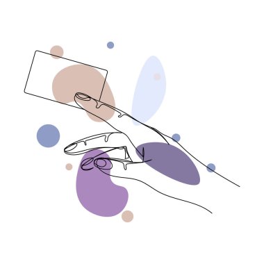 Beyaz bir arkaplanda siluet içinde boş bir işle el çizimlerinin devamlılığı. Doğrusal biçimlendirilmiş.