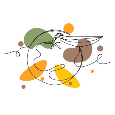 Beyaz arkaplanda silüet halinde basit bir mandalina çizimi devam ediyor. Doğrusal biçimlendirilmiş.