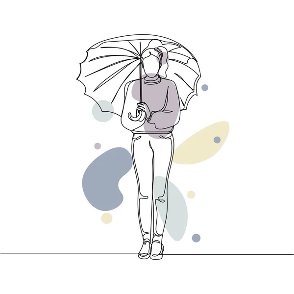 Continu Dessin Simple Ligne Abstraite Simple Femme Avec Parapluie Silhouette — Image vectorielle