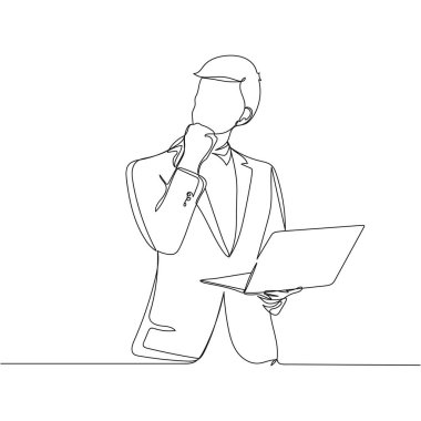 Beyaz arka planda dizüstü bilgisayarı silüet olarak kullanan tek bir basit soyut çizim devam ediyor. Doğrusal biçimlendirilmiş.