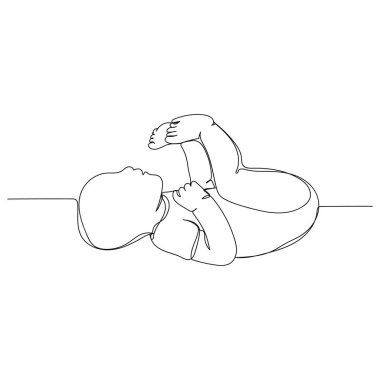 Beyaz arka planda komik, küçük bir bebeğin silüet halinde basit, soyut bir çizimi devam ediyor. Doğrusal biçimlendirilmiş.