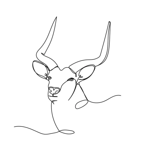 非洲野生羚羊肖像动物概念在白色背景上的连续的单幅抽象线条画 线性风格化 — 图库矢量图片