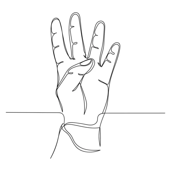 白い背景にシルエットで4番目の数字を示す手の連続的な1つの単純な単抽象的な線画 線形形式 — ストックベクタ