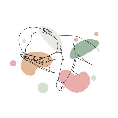 Beyaz bir arkaplanda, elinde siluet olan yeni doğmuş bir bebeğin basit, soyut çizimleri devam ediyor. Doğrusal biçimlendirilmiş.