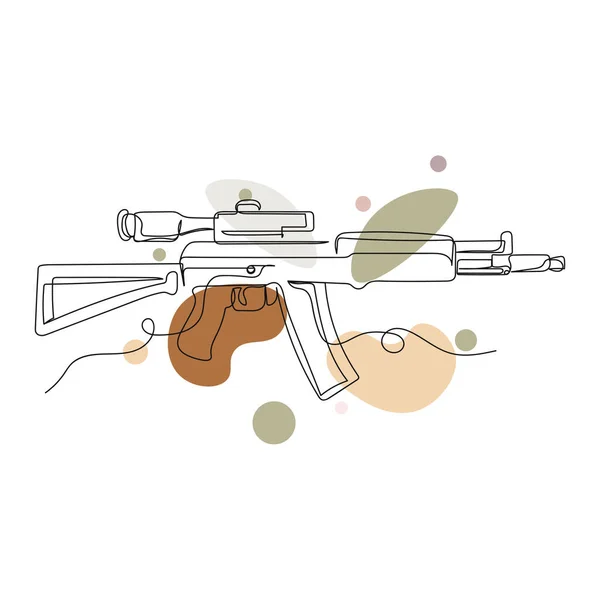 Continuo Una Sola Línea Abstracta Simple Dibujo Kalashnikov Silueta Sobre — Archivo Imágenes Vectoriales