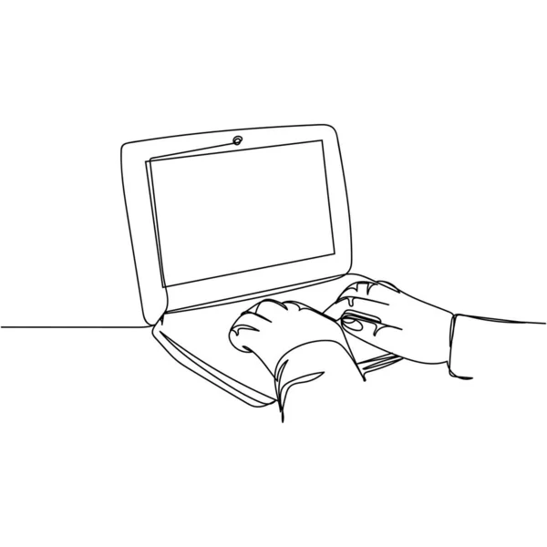艺术家们在白色的背景上 用笔记本电脑图标绘制了一个简单的 抽象的家庭作业线条 线性风格化 — 图库矢量图片