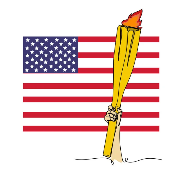 Безперервний Один Простий Абстрактний Малюнок Олімпійського Полум Церемонії Передачі Вогню — стоковий вектор