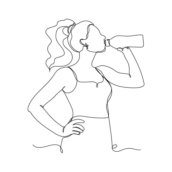 连续一个简单的单一抽象线条画的运动女运动员形象的轮廓在一个白色的背景 线性风格化 — 图库矢量图片