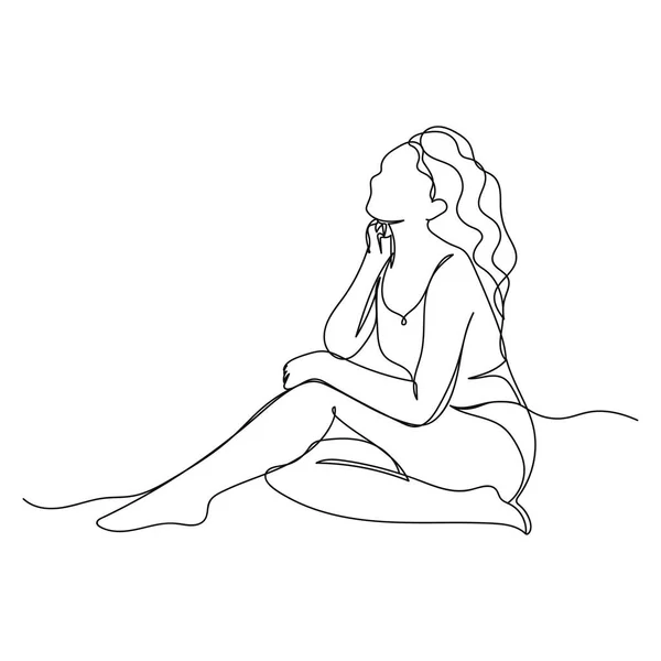 Dibujo Continuo Una Sola Línea Abstracta Simple Mujer Con Icono — Vector de stock