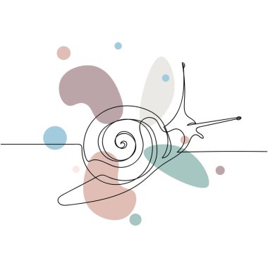 Sanatçılar, beyaz arka planda salyangoz simgesinin silüetinde tek bir soyut çizgi çiziyorlar. Doğrusal biçimlendirilmiş.