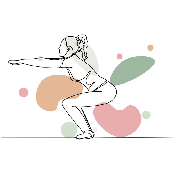 白を背景にシルエットにスポーツ体操スポーツ女性のアイコンの連続的な1つの単純な単抽象線画 線形形式 — ストックベクタ