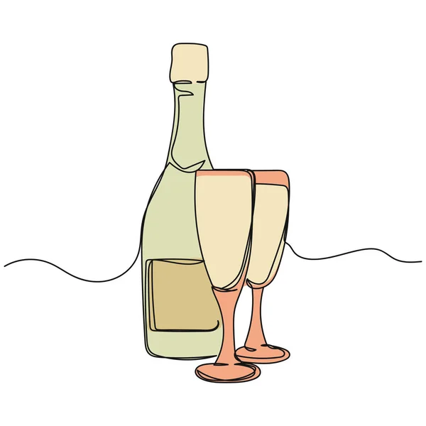 Vektorový Abstraktní Souvislý Jeden Jednoduchý Řádek Kreslení Ikona Láhve Šampaňského — Stockový vektor