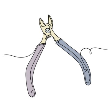 Vektör soyut sürekli tek bir basit çizgi çizimi siluet çizimi kerpeteni kesme simgesi.