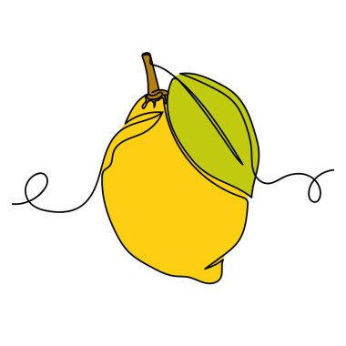 Vector soyut sürekli tek bir basit çizgi çizimi limon narenciye meyvesi ikonu silüet çizimi ile organik. Tebrik kartları için mükemmel