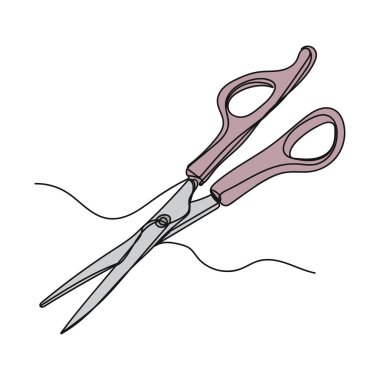 Vektör soyut sürekli tek bir basit çizgi çizim makas siluet çizim simgesi.