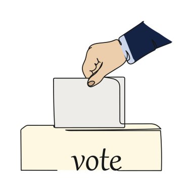 Oy pusulası ve silüet çizimi ile el ikonu çizen tek bir satır sürekli vektör soyut.