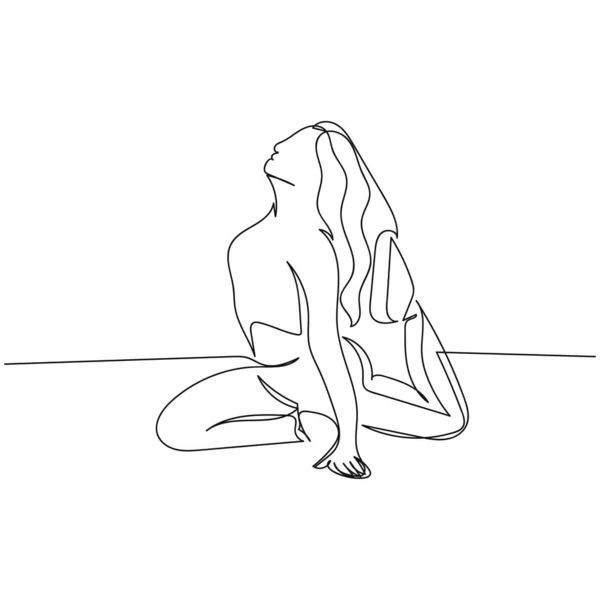 Nepřetržitý Jeden Jednoduchý Abstraktní Čára Kresba Krásné Dívky Dělá Protahování — Stockový vektor