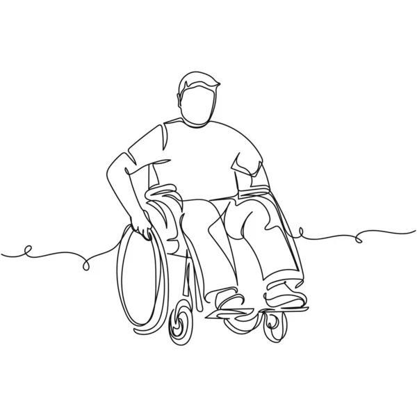Nepřetržitý Jeden Jednoduchý Abstraktní Výkres Člověka Ikoně Invalidního Vozíku Siluetě — Stockový vektor