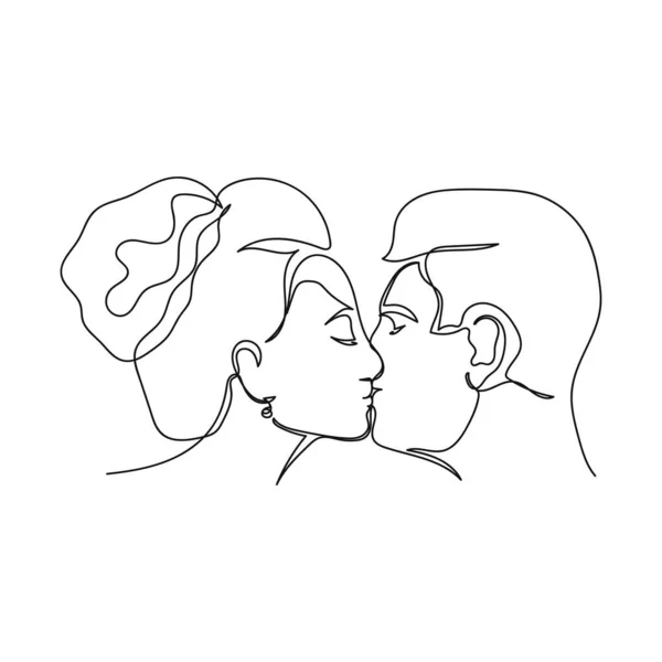 Continuous Dessin Simple Ligne Abstraite Simple Femme Baiser Heureux Icône — Image vectorielle