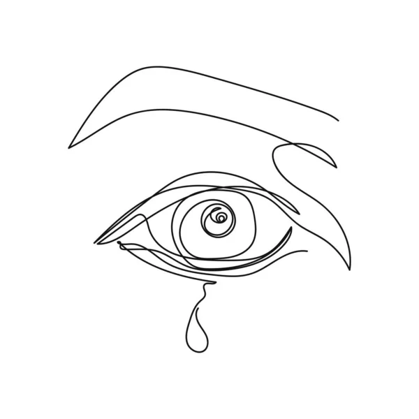 Continuous One Simple Single Abstract Line Drawing Eye Crying Icon — Stock Vector