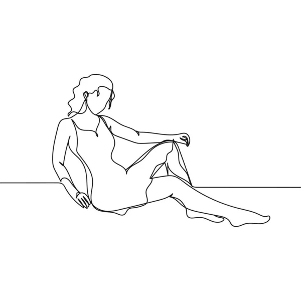 白い背景にシルエットでフィット感と美しい女性の体のアイコンの連続した1つのシンプルな抽象的な線画 線形形式 — ストックベクタ