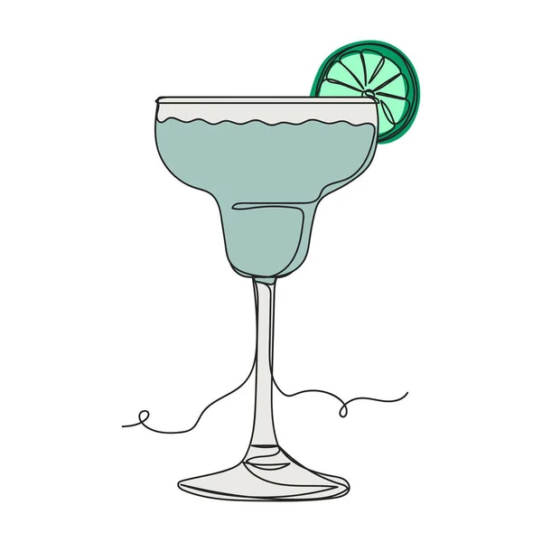 Непрерывный Однострочный Рисунок Иконы Алкогольного Коктейля Летом Силуэте Белом Фоне — стоковый вектор
