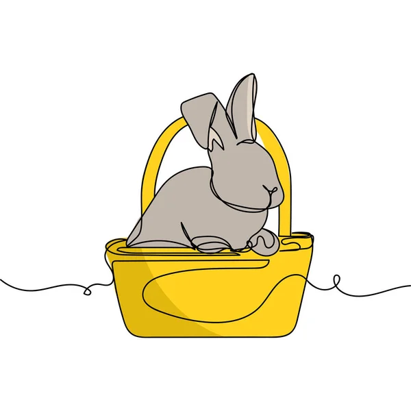 Continuous One Simple Single Line Drawing Cute Bunny Basket Icon — 图库矢量图片