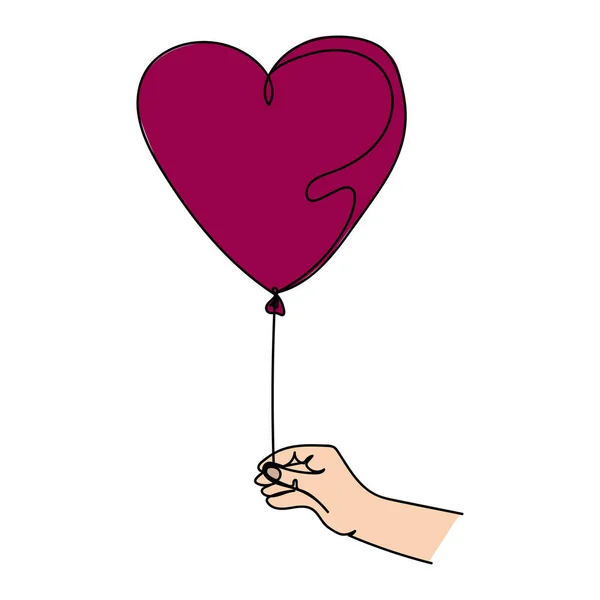 Kontinuierliche Einfache Einzeilige Zeichnung Der Hand Die Ein Herz Luftballon — Stockvektor