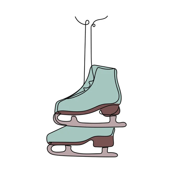 Continuous One Simple Single Abstract Line Drawing Pair Ice Skates — Διανυσματικό Αρχείο