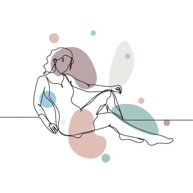 Beyaz arka planda sürekli tek bir basit, soyut, fit ve güzel kadın vücut simgesi çizimi. Doğrusal biçimlendirilmiş.