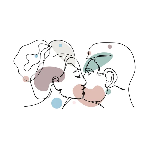 Continuous Dessin Simple Ligne Abstraite Simple Femme Baiser Heureux Icône — Image vectorielle