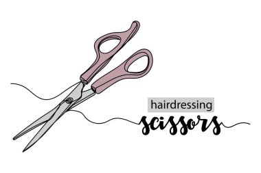 Vektör soyut sürekli tek bir basit çizgi çizim makas siluet çizim simgesi.