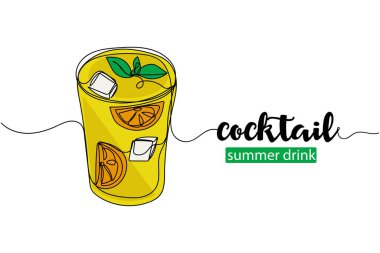 Vektör soyut sürekli tek bir basit çizgi çizimi siluet çizimi ile taze mojito kokteyli ikonu.