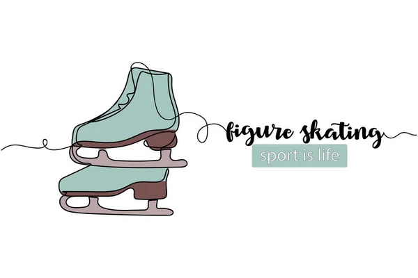 连续一个简单的单幅抽象线条画一对冰鞋花样滑冰图标在轮廓上的白色背景 线性风格化 — 图库矢量图片