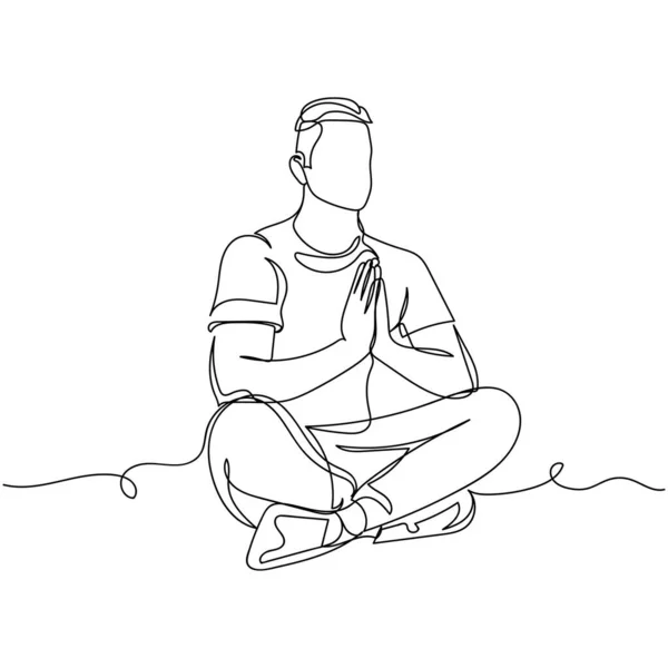 Continuo Una Sola Línea Abstracta Simple Dibujo Del Hombre Meditando — Vector de stock