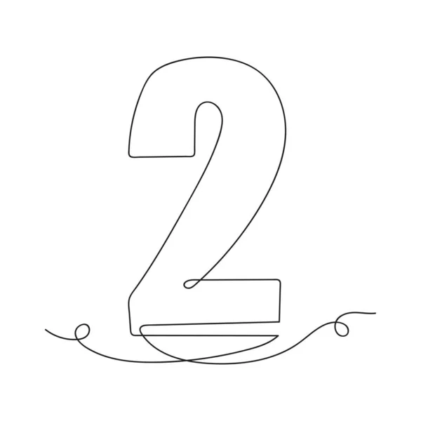 Kontinuierliche Einfache Abstrakte Linienzeichnung Des Symbols Nummer Zwei Silhouette Auf — Stockvektor