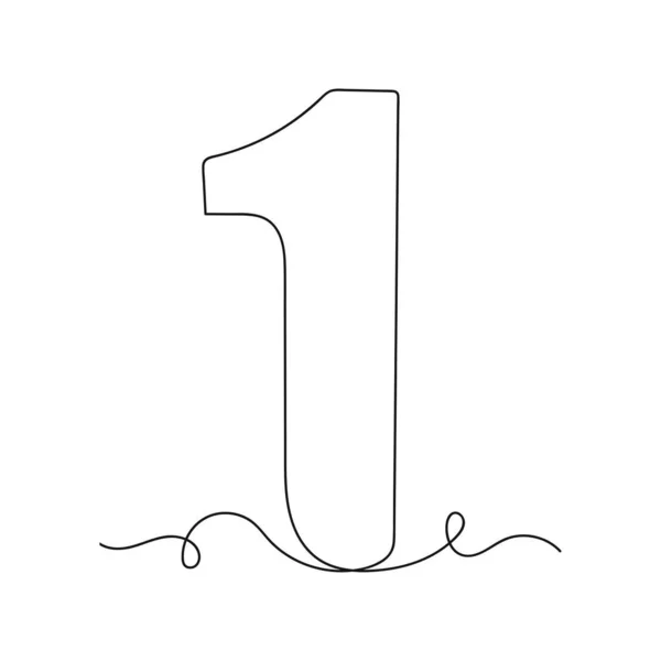 Kontinuální Jedna Jednoduchá Abstraktní Kresba Ikony Číslo Jedna Siluetě Bílém — Stockový vektor