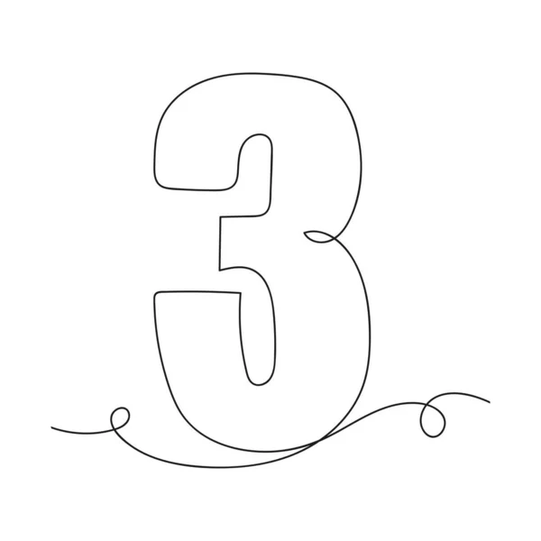 Kontinuální Jedna Jednoduchá Abstraktní Kresba Ikony Číslo Tři Siluetě Bílém — Stockový vektor