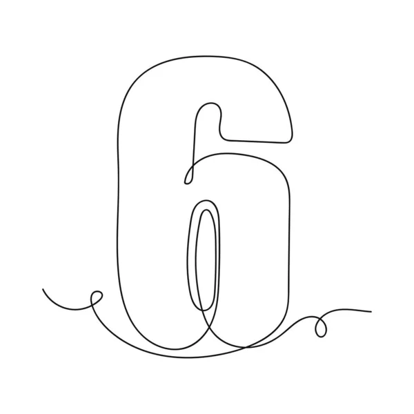 Continuous One Simple Single Abstract Line Drawing Number Six Icon — Stock Vector