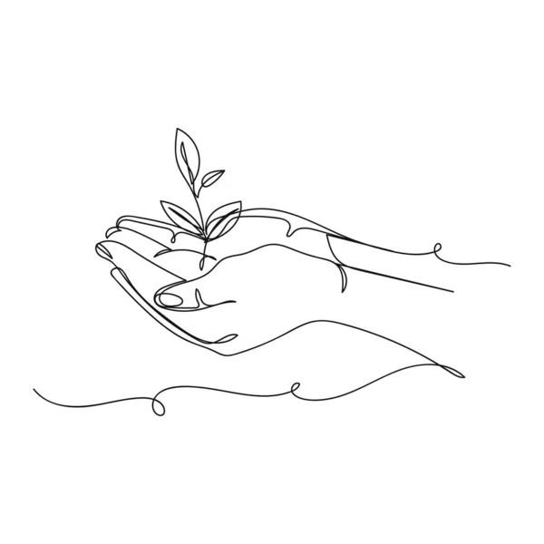 Непрерывный Один Простой Абстрактный Рисунок Линии Растения Рукояткой Держащей Иконку — стоковый вектор