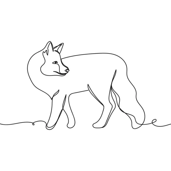 Continuous One Simple Single Abstract Line Drawing Fox Portrait Animal — Stock Vector