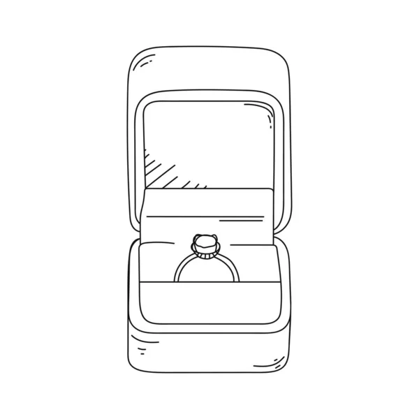 Skizzieren Sie Eine Linienzeichnung Des Schönen Verlobungsrings Box Symbol Silhouette — Stockvektor